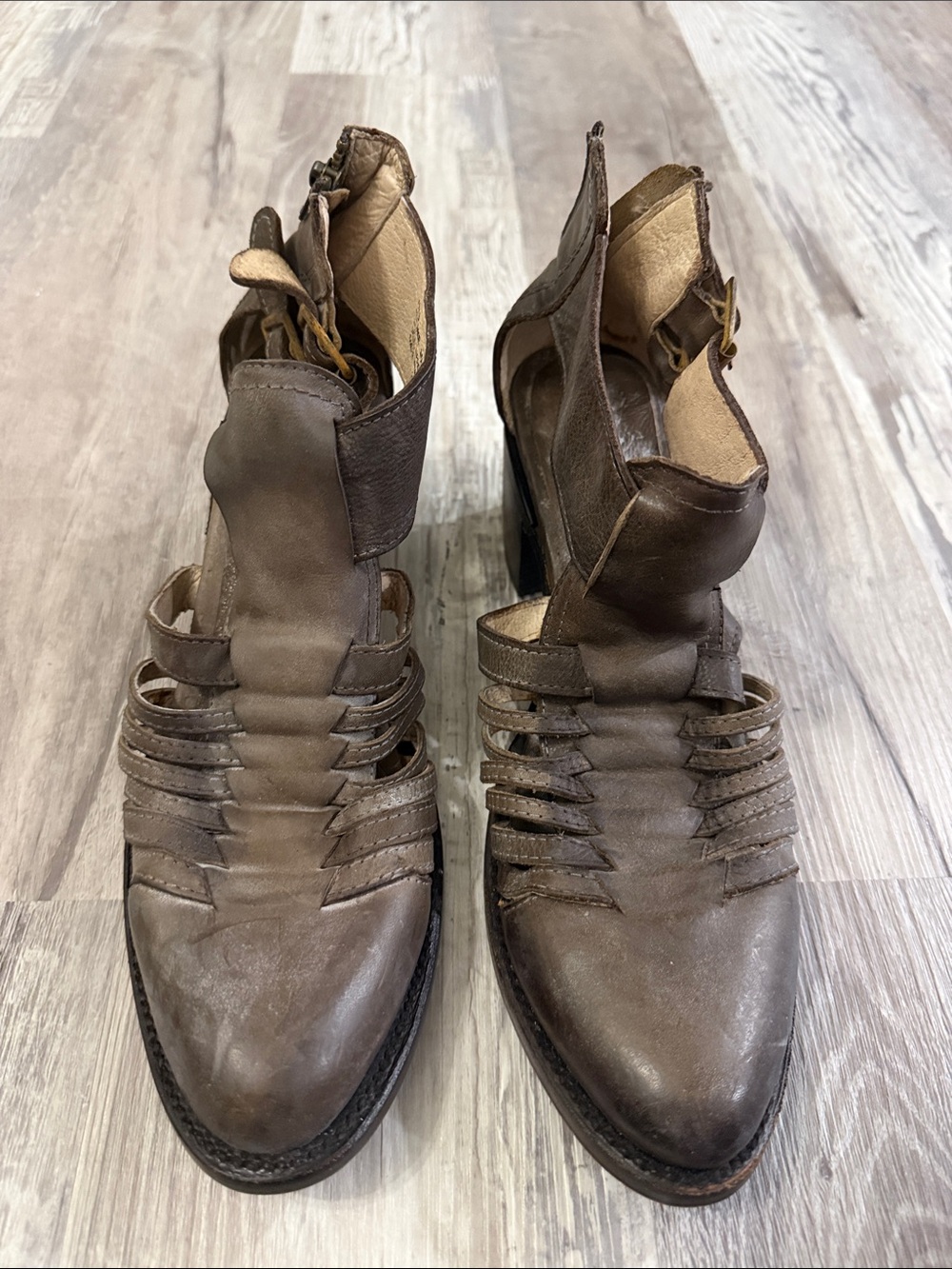 Freebird BLAKE by Steven - Brown Leather Strappy Heeled Boots - Picture 1 of 3